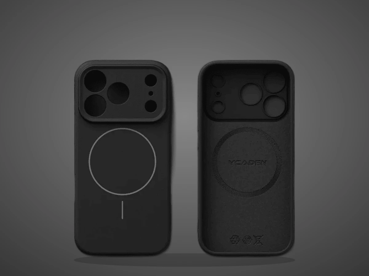 Capinha de silicone líquido preto para iPhone, vista de frente e de trás