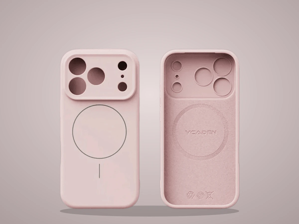 Capinha de silicone líquido rosa para iPhone, vista de frente e de trás