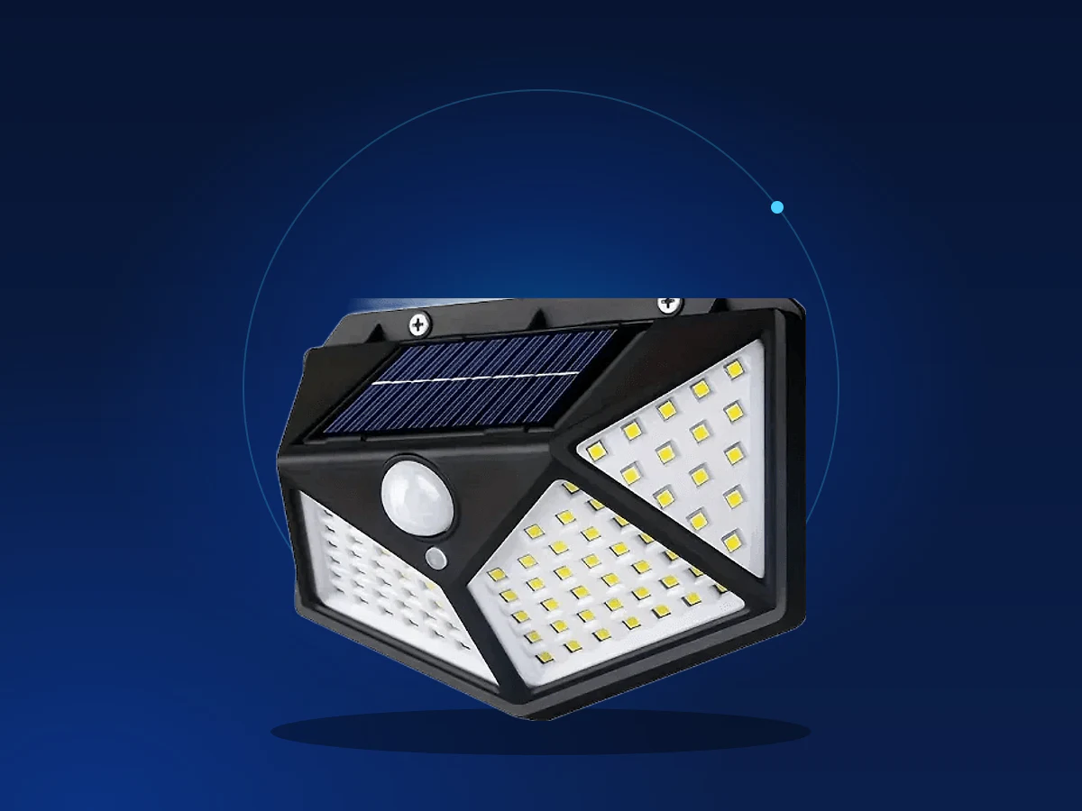 Luminária solar de parede em fundo azul