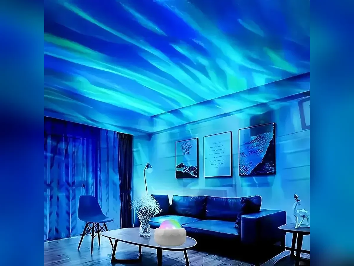 Projetor de luz aurora em uso