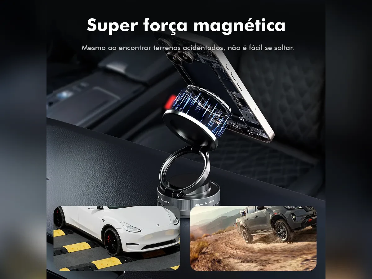 Suporte magnético para carro com ventosa