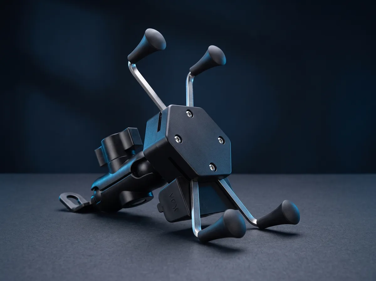 Suporte de celular para moto preto com garras em formato de aranha